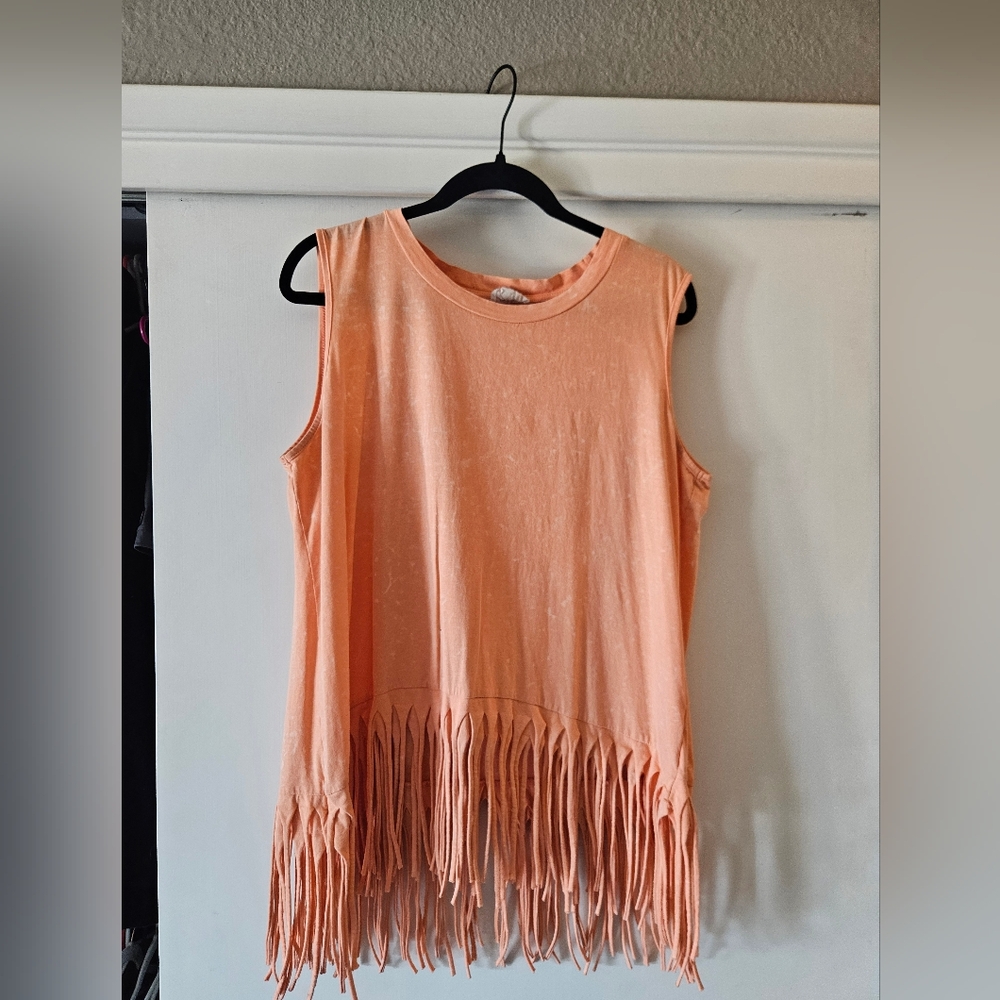 BiBi Peach Fringe Tank Top